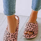 Pink Leopard Print Thick Sole Slip On Slippers
