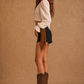 Vaquera Fringe Denim Short Black Denim