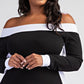 Black White Off Shoulder Mid Length Dress