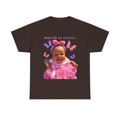 Baby 1st Birthday Tee — Pink Butterfly Photo Shirt