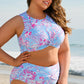 Sky Blue Floral Print Twisted High Waist Bikini Set