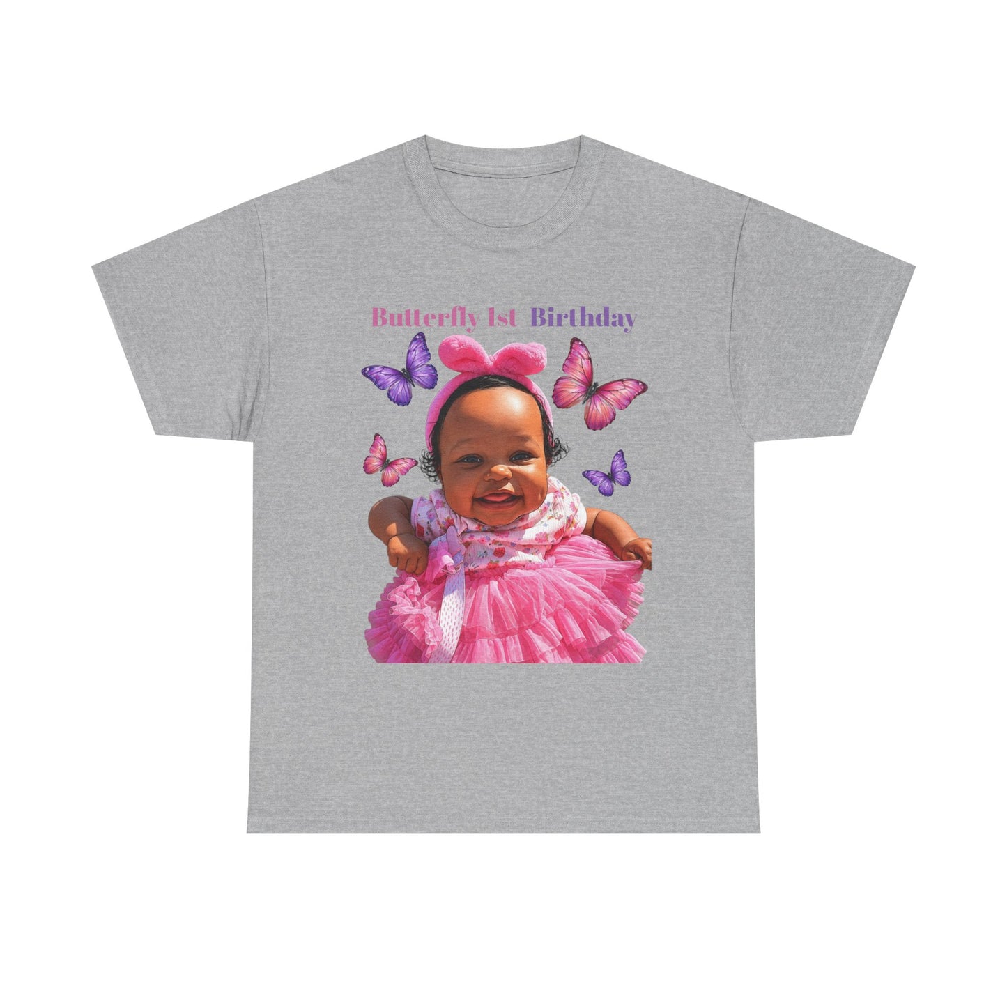 Baby 1st Birthday Tee — Pink Butterfly Photo Shirt