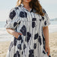 Floral 3/4 Puff Sleeve Lace-up Neck Mini Dress