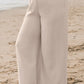 Beige Smocked High Waist Wide Leg Pants