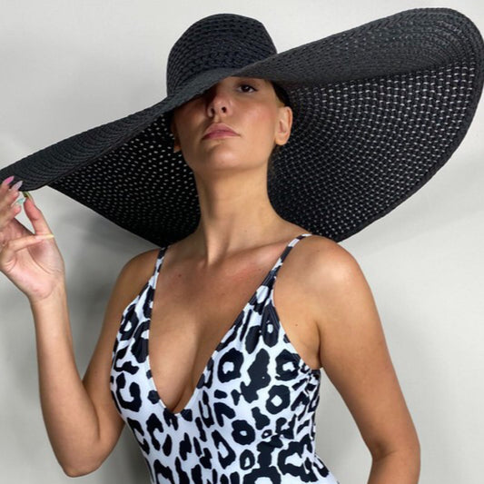 Black Oversized Beach Resort Wide Brim Hat