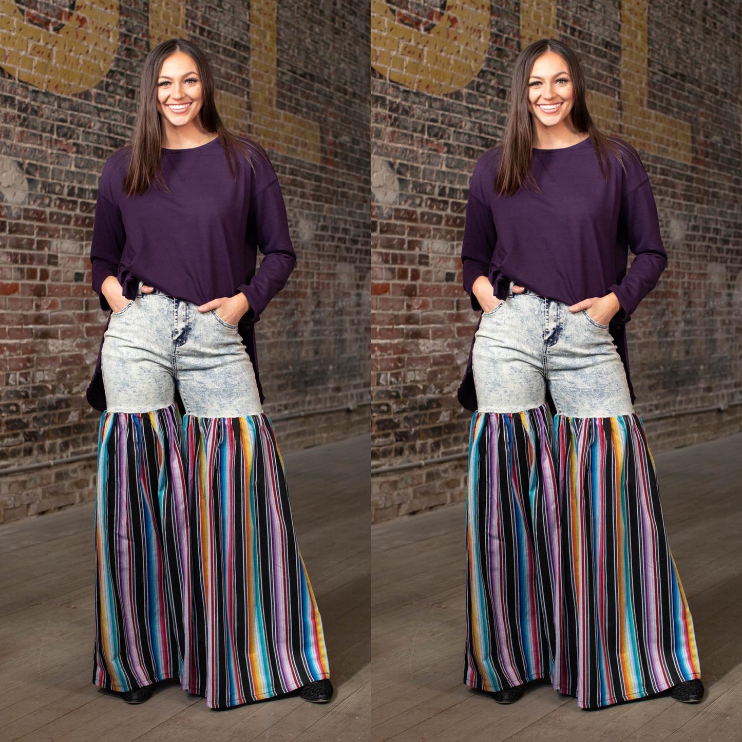 Distressed Light Denim Black Multi Color Palazzo Wide Leg Jeans