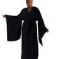 Kimono Viscose Long Robe in Black with pockets