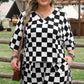 Black Checkered Pattern Tee and Shorts Two Piece Set