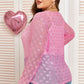 Pink Bow Embroidered Mesh Long Sleeve Top