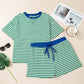 Green Stripe Boxy Tee Drawstring Elastic Waist Short Set
