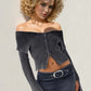 Double Take Ribbed Off-Shoulder Zip Up Long Sleeve Cardigan