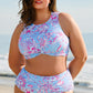 Sky Blue Floral Print Twisted High Waist Bikini Set