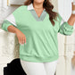 Moonlight Jade Color Block Striped Patchwork Collar V Neck Sweatshirt