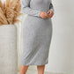 Size Square Neck Long Sleeve Slit Dress