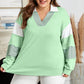 Moonlight Jade Color Block Striped Patchwork Collar V Neck Sweatshirt