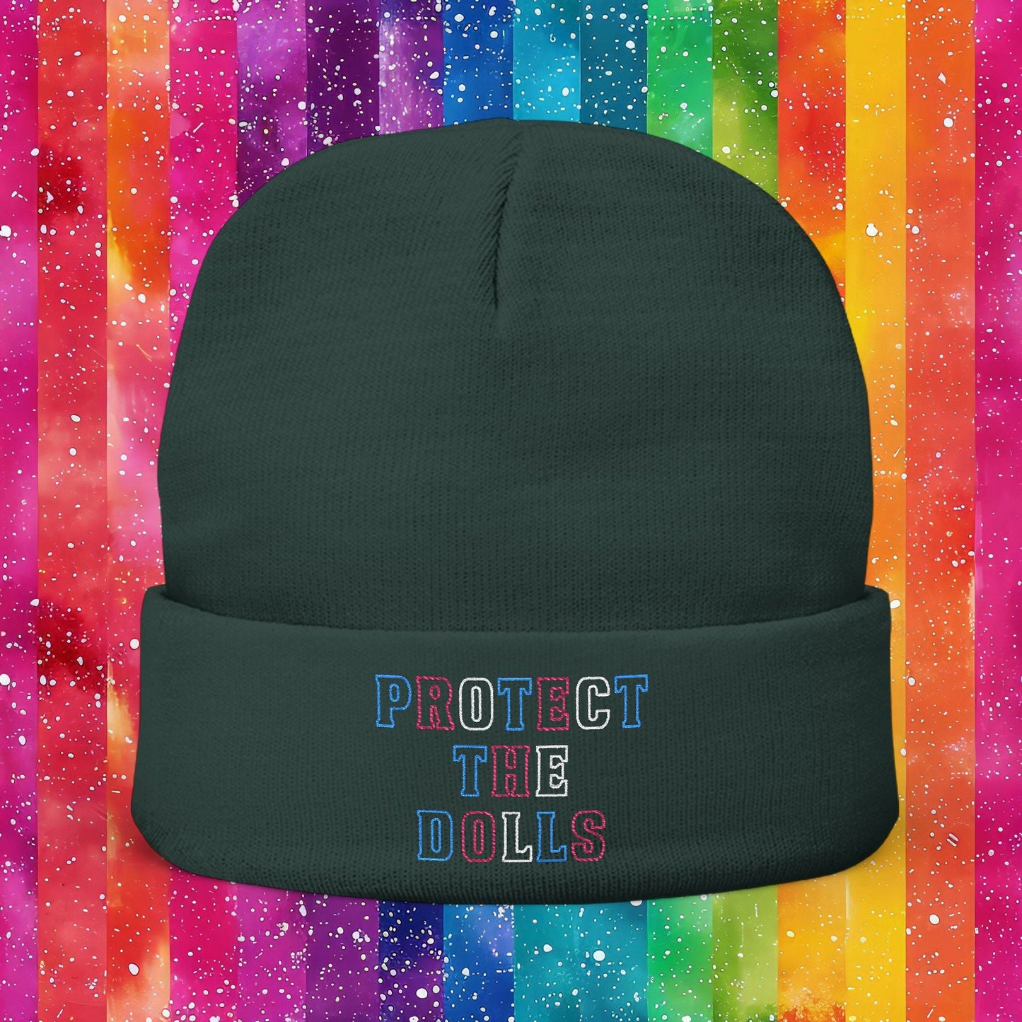 Protect the Dolls LGBTQ+ Pride Trans Support Embroidered Knit Beanie