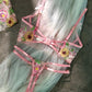 Pink Floral Embroidery  Lingerie Set