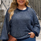 Waffle-Knit Round Neck Dropped Shoulder Sweater