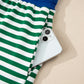 Green Stripe Boxy Tee Drawstring Elastic Waist Short Set