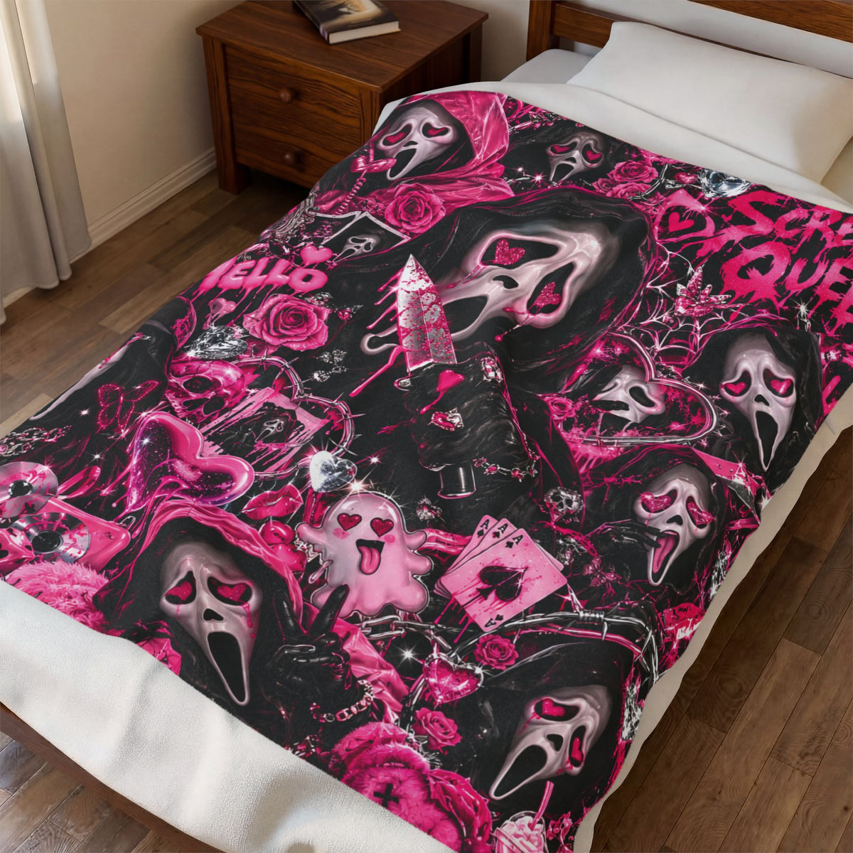 Scream Queen Pink Horror Velveteen Plush Blanket