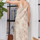 Printed Spaghetti Strap Midi Dress in Taupe