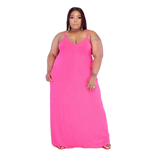 V Collar Loose Maxi Dress