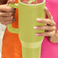Pear Green Frosted Stainless Handle Large Vacuum Cup with Straw 40oz