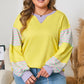 Yellow Striped Color Block Patchwork Crewneck Pullover Sweatshirt