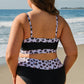 Black 2pcs Leopard Patchwork High Waisted Swimsuit