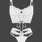 White Pearls Small Flower Lace Lingerie Set