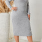 Size Square Neck Long Sleeve Slit Dress