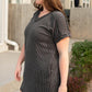 Carbon Grey Corded V Neck T Shirt Dress with Pockets