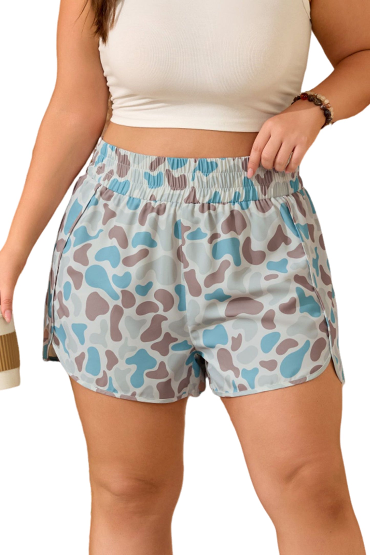 Multicolour Camouflage Elastic Waist Athleisure Shorts