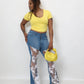 Lace Bell Bottom Jean in Medium Wash