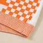 Orange Checkered Bubble Sleeve Drop Shoulder Open Cardigan