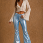 Metallic Bell Bottom Jean- Blue/Silver