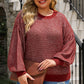 Waffle-Knit Round Neck Dropped Shoulder Sweater