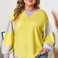 Yellow Striped Color Block Patchwork Crewneck Pullover Sweatshirt