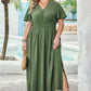Four Leaf Clover Surplice Neckline Shirred High Waist Maxi Dress