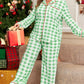 Green Plaid Print Contrast Trim Long Sleeve Pajama Set