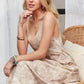 Printed Spaghetti Strap Midi Dress in Taupe