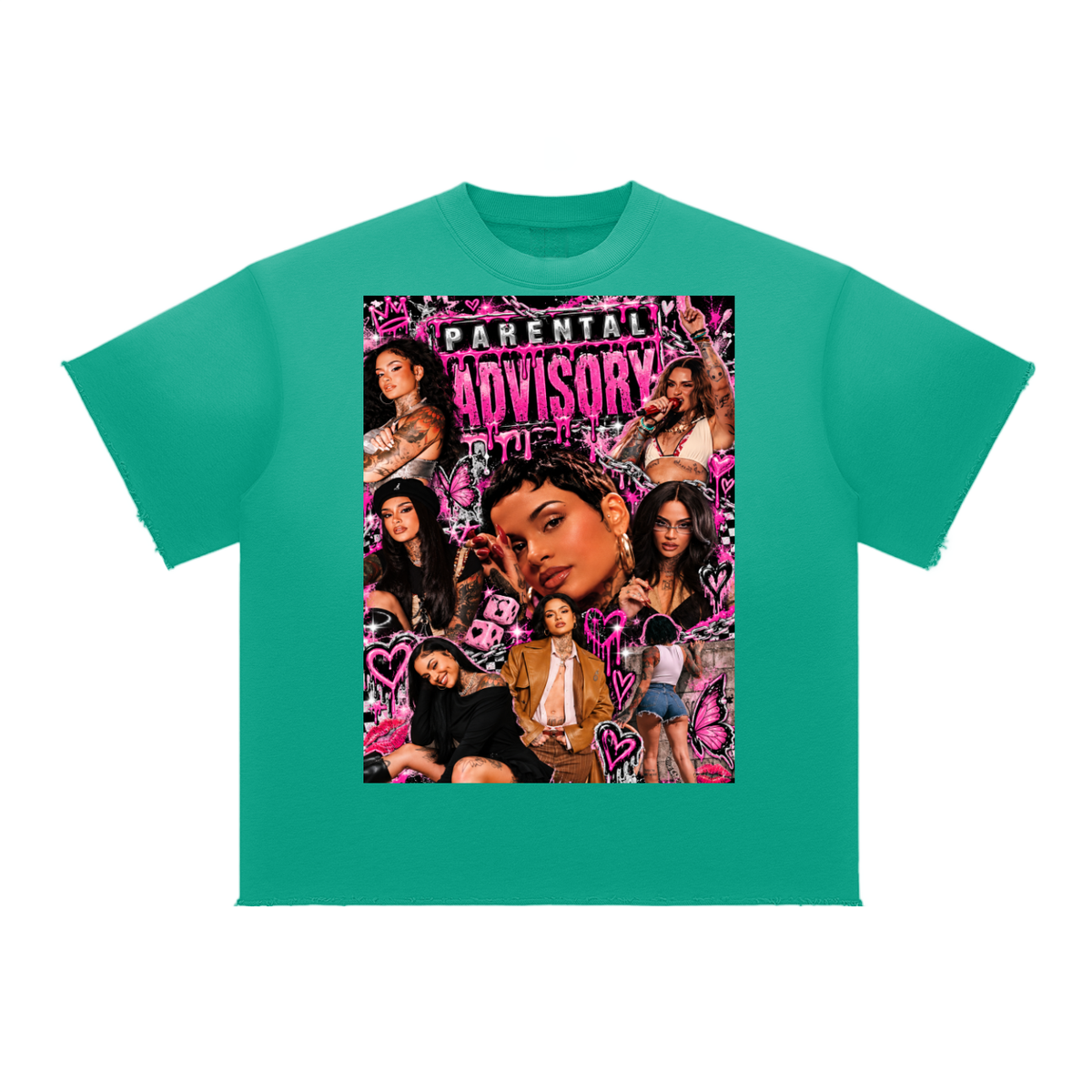 “Parental Advisory” Kehlani Sun Fade Raw Edge Tee