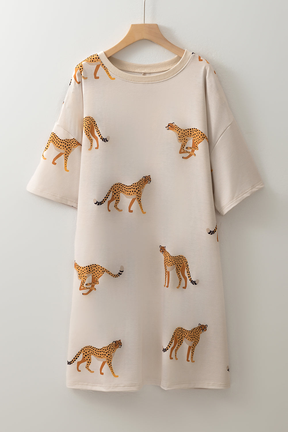 Cheetah Print Side Pockets T Shirt Mini Dress