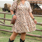 Beige Printed Surplice V Neck Cuffed Sleeve Empire Waist Dress