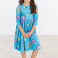 Turquoise Twilight 3/4 Sleeve Pocket Twirl Dress