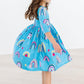 Turquoise Twilight 3/4 Sleeve Pocket Twirl Dress