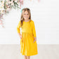 Mustard 3/4 Sleeve Pocket Twirl Dress
