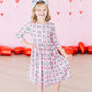 Disco Bows 3/4 Sleeve Pocket Twirl Dress