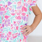 Watercolor Hearts S/S Ruffle Tee