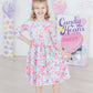 Watercolor Hearts 3/4 Sleeve Pocket Twirl Dress